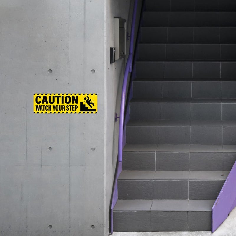 RABOWA Caution Watch Your Step Warning Signs Stickers Pack 8Pcs Durable Vinyl Safety Decals for Workplace Warehouse Stairways Industrial Areas Indoor Outdoor Use Water - Image 4